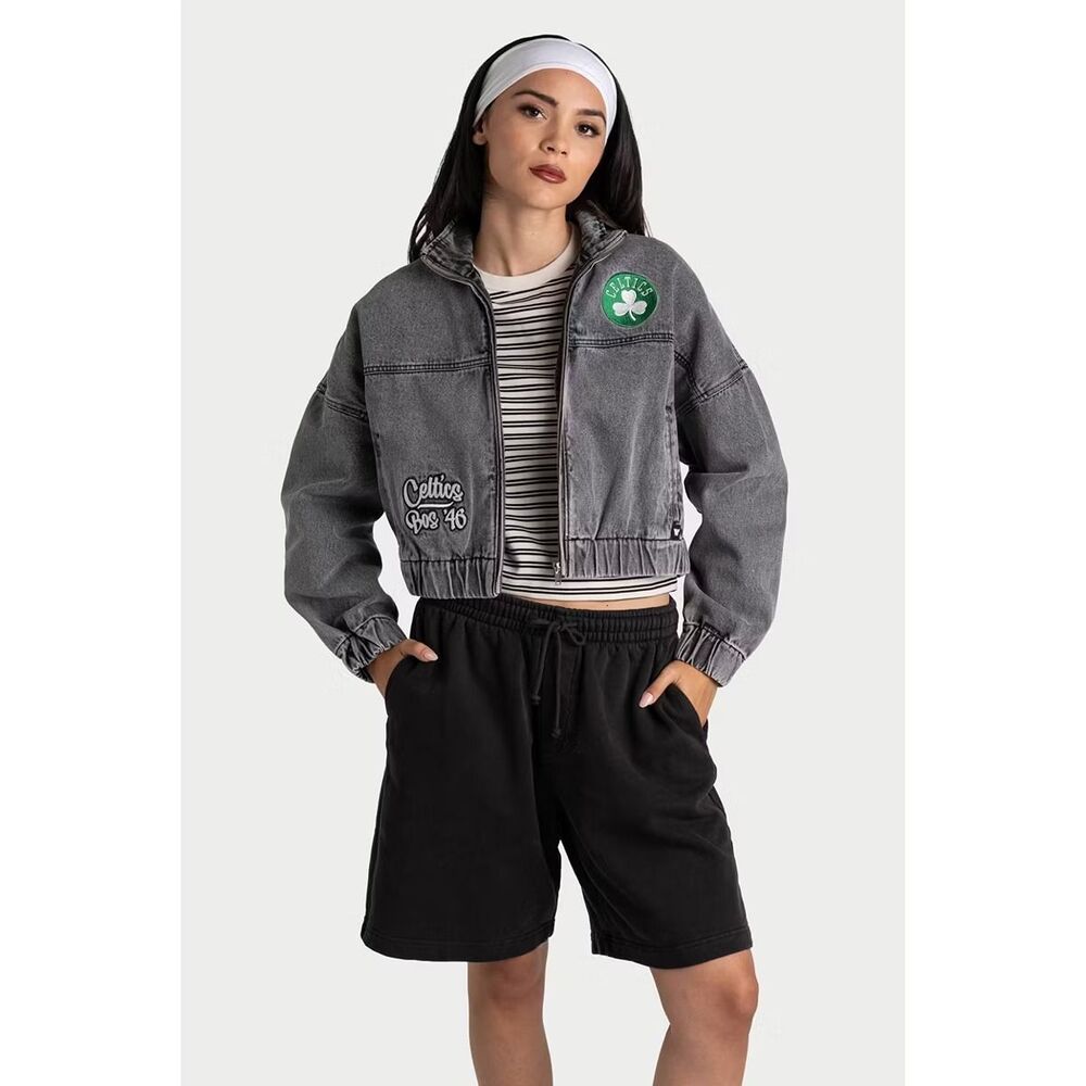 NBA Boston Celtics Denim Cropped Jacket - Womens LARGE - NEW
